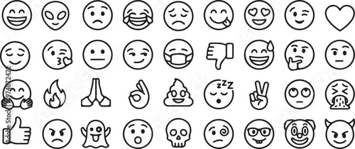 32 premium bold line emoji and emoticon set for social media and mobile app ui design