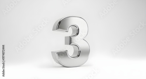 silver 3d numeral three minimal background, futuristic metallic number three illustration, chrome number 3 glossy modern design
