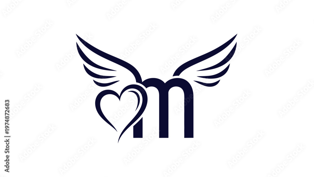 Fototapeta premium Winged Heart Letter M Logo.