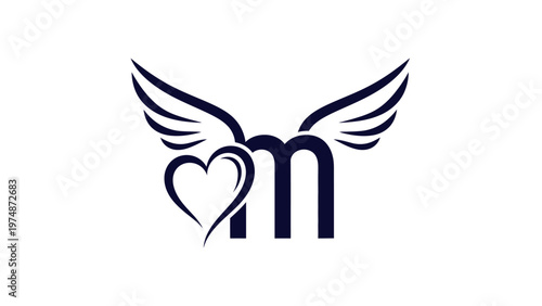 Winged Heart Letter M Logo.