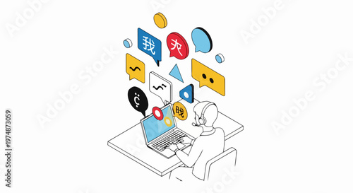 Multilingual Customer Support and Online Language Translation Concept Isometric Illustration