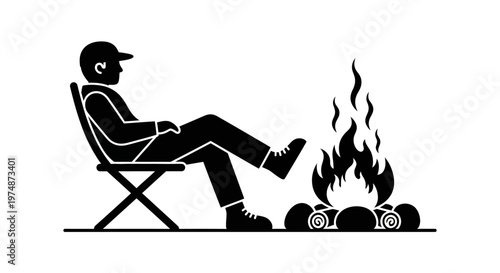 Man Sitting by Campfire Relaxing.