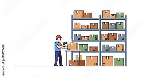 Man working in storage warehouse.