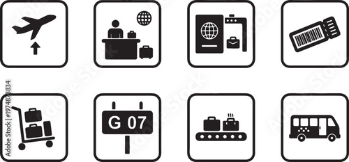 Airport travel icons set