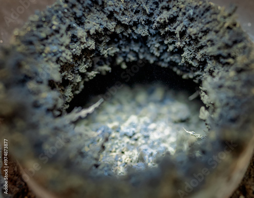 Close-up of soot in a chimney.