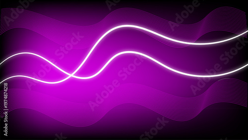 Neon Purple Wave Lines Abstract Background with Glowing Curves