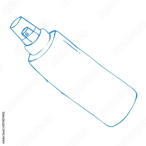 Dispenser or cleaning solution blue outline vector illustration. Spray throat bottle doodle icon for oral medical and cosmetic product design.
