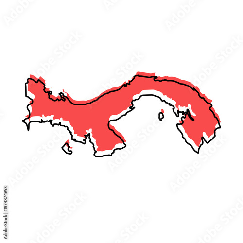 Tableau sur toile Panama map from black contour curves lines with a red shifted silhouette on whit