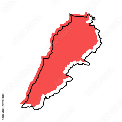 Lebanon map from black contour curves lines with a red shifted silhouette on white background