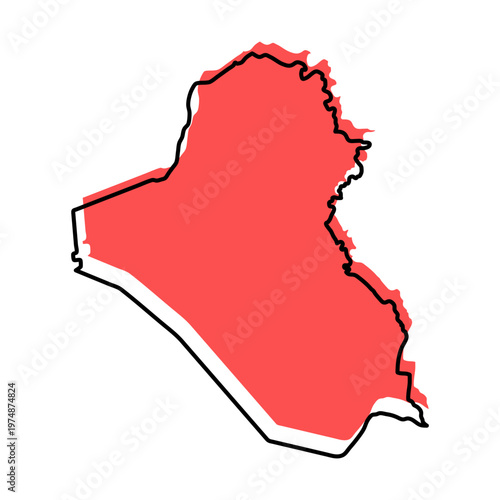 Iraq map from black contour curves lines with a red shifted silhouette on white background