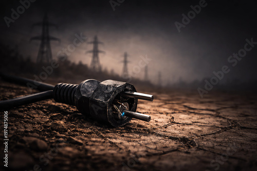 Electricity Energy Crisis Concept Poster with Broken Power Cable and Dark Background Power Shortage Theme