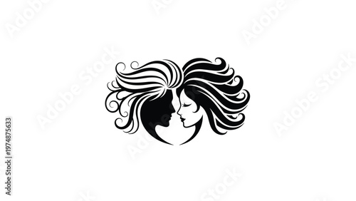 Creative black and white profile silhouettes of two female faces facing each other to form a symbolic heart shape.