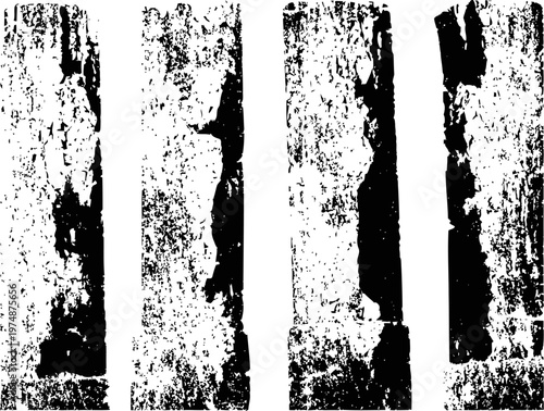 Four vertical distressed black and white texture strips with grunge, noise, and rough patterns