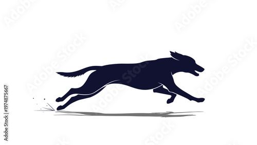 Black silhouette of a lean dog captured in full sprint shows the power and grace of a canine in rapid motion.