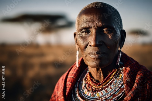 A dignified African elder in traditional attire exudes wisdom and cultural pride against a serene landscape.