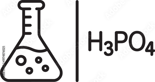Laboratory flask with liquid and the chemical formula for phosphoric acid