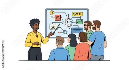 Diverse group of people gathered around a whiteboard in a meeting
