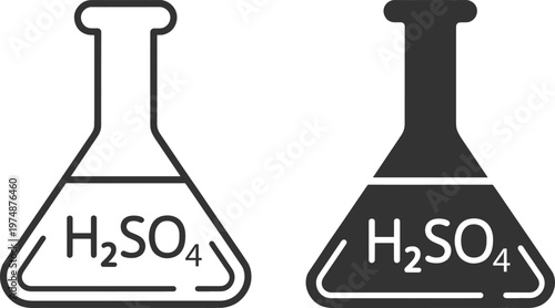 Two conical flasks displaying the chemical formula for sulfuric acid