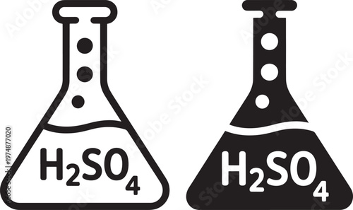 Two conical flasks displaying the chemical formula for sulfuric acid