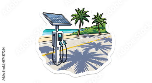 Solar powered electric vehicle charging station by the beach