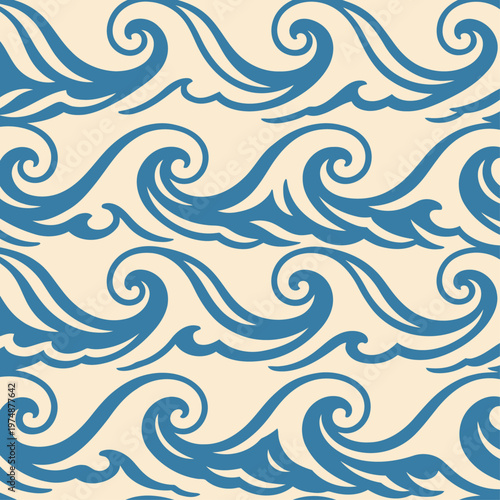 Blue Ocean Water Wave Seamless Patter