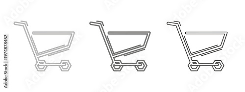 Three shopping carts in different stages of disassembly a line art illustration