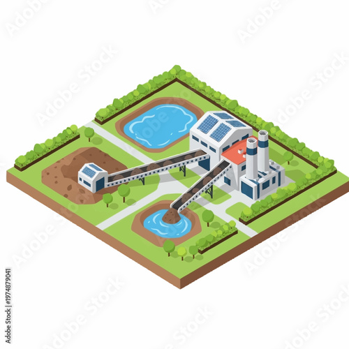 Industrial Water Treatment Plant with Conveyor Systems.