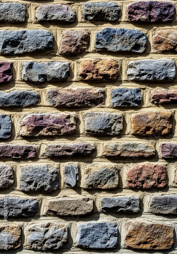 Textured detail of rough, irregular rubble stones meticulously set into a durable wall structure using traditional masonry techniques and thick mortar, masonry, stone, texture