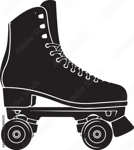 Black roller skate, vector roller skating shoe, wheel sport icon, fitness equipment