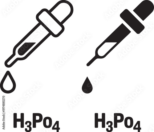Two pipettes displaying drops and chemical formulas below them