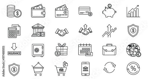 Financial growth and economic prosperity a collection of line icons representing business and investment concepts