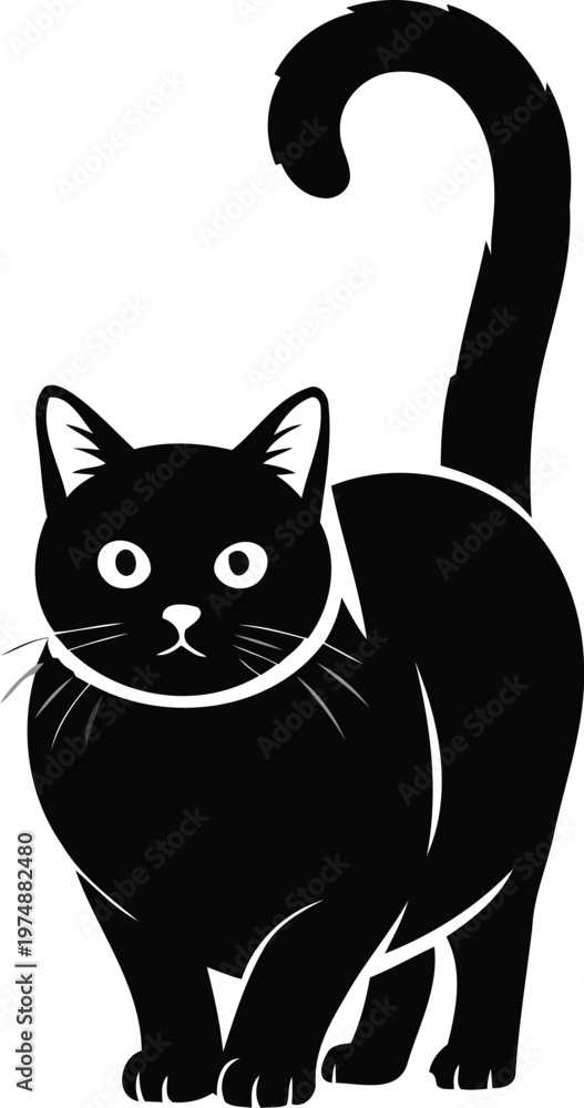 Fototapeta premium Black Cat Silhouette Walking Side View Isolated on White Background 