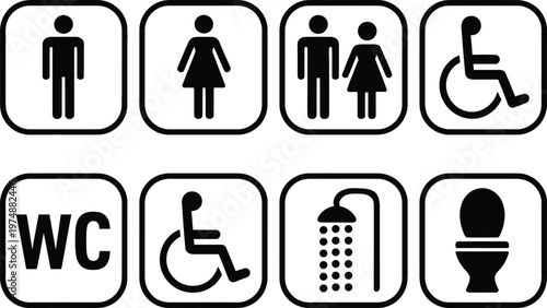 Common bathroom and accessibility icons displayed in a grid layout
