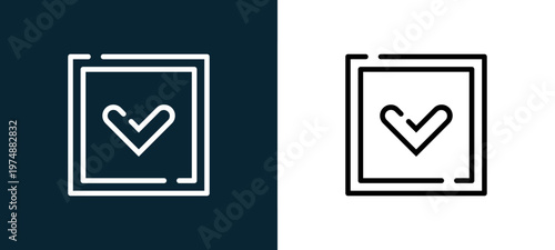 Two-tone down line icon pair in black and white, editable stroke vector illustration for web, mobile apps, UI design, branding, and print from Arrow