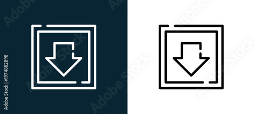 Two-tone down line icon pair in black and white, editable stroke vector illustration for web, mobile apps, UI design, branding, and print from Arrow