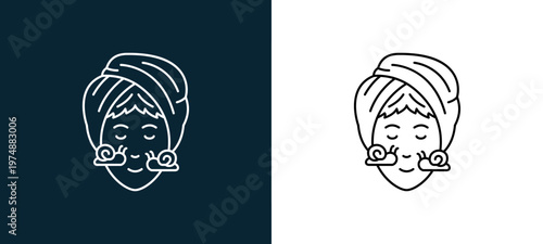 Two-tone face treatment line icon pair in black and white, editable stroke vector illustration for web, mobile apps, UI design, branding, and print from Spa