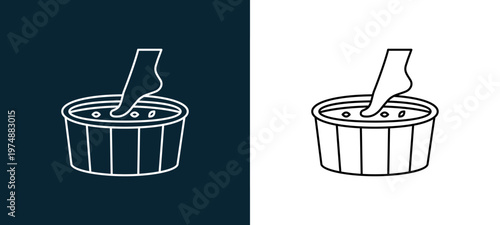 Two-tone pedicure line icon pair in black and white, editable stroke vector illustration for web, mobile apps, UI design, branding, and print from Spa