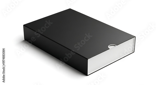 Closed Black Outer Sleeve Box with White Inner Tray, Isolated on White Background, Product Packaging Mockup
