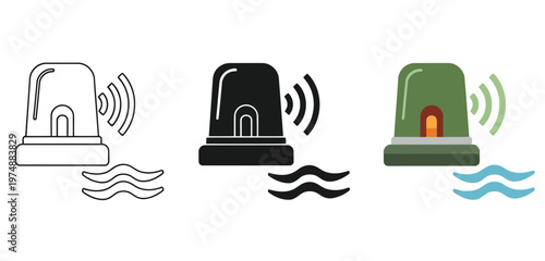 Set of siren icons, emergency light, alarm signal, vector illustration