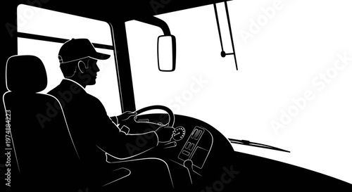 Man Driving a Bus Silhouette.