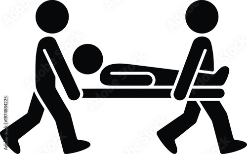 Two people carrying a stretcher with a person lying on it