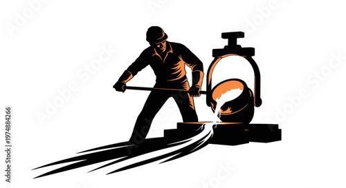 Man Pushing Heavy Orange Ball.