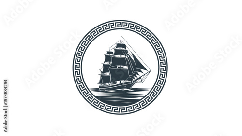Black and White Ship Logo.