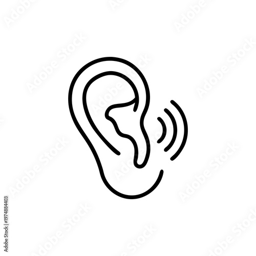Foto Simple line art icon of a human ear with sound waves