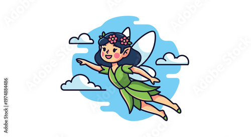 Cartoon Fairy Flying in Sky.