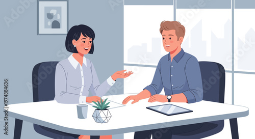 Business people sitting at desk.