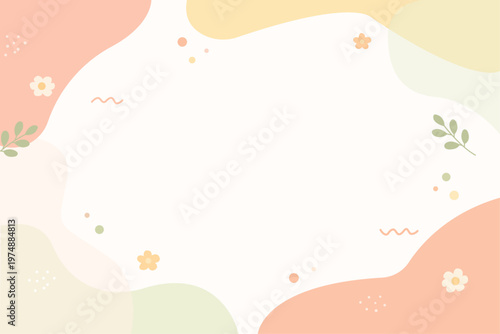 Flat, colorful vector illustration of a simple background with abstract shapes in pink, green, and yellow on a light beige background.