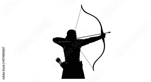 Archer Silhouette with Bow and Arrow.