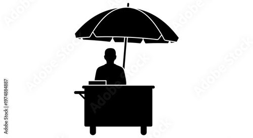 Street Vendor Silhouette Under Umbrella.