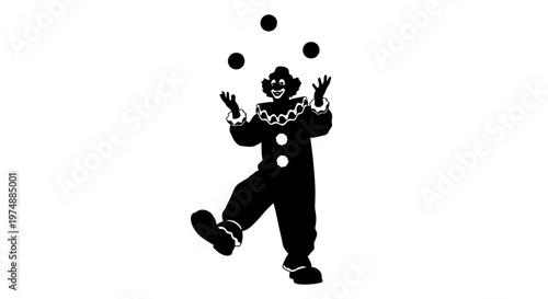 Clown Juggling Balls in Mid Air.